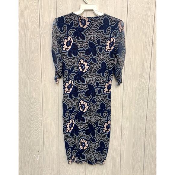 Ted Baker Velvit Blue Floral Sheer Sleeve Dress Size 1 (S/4) - Picture 6 of 7